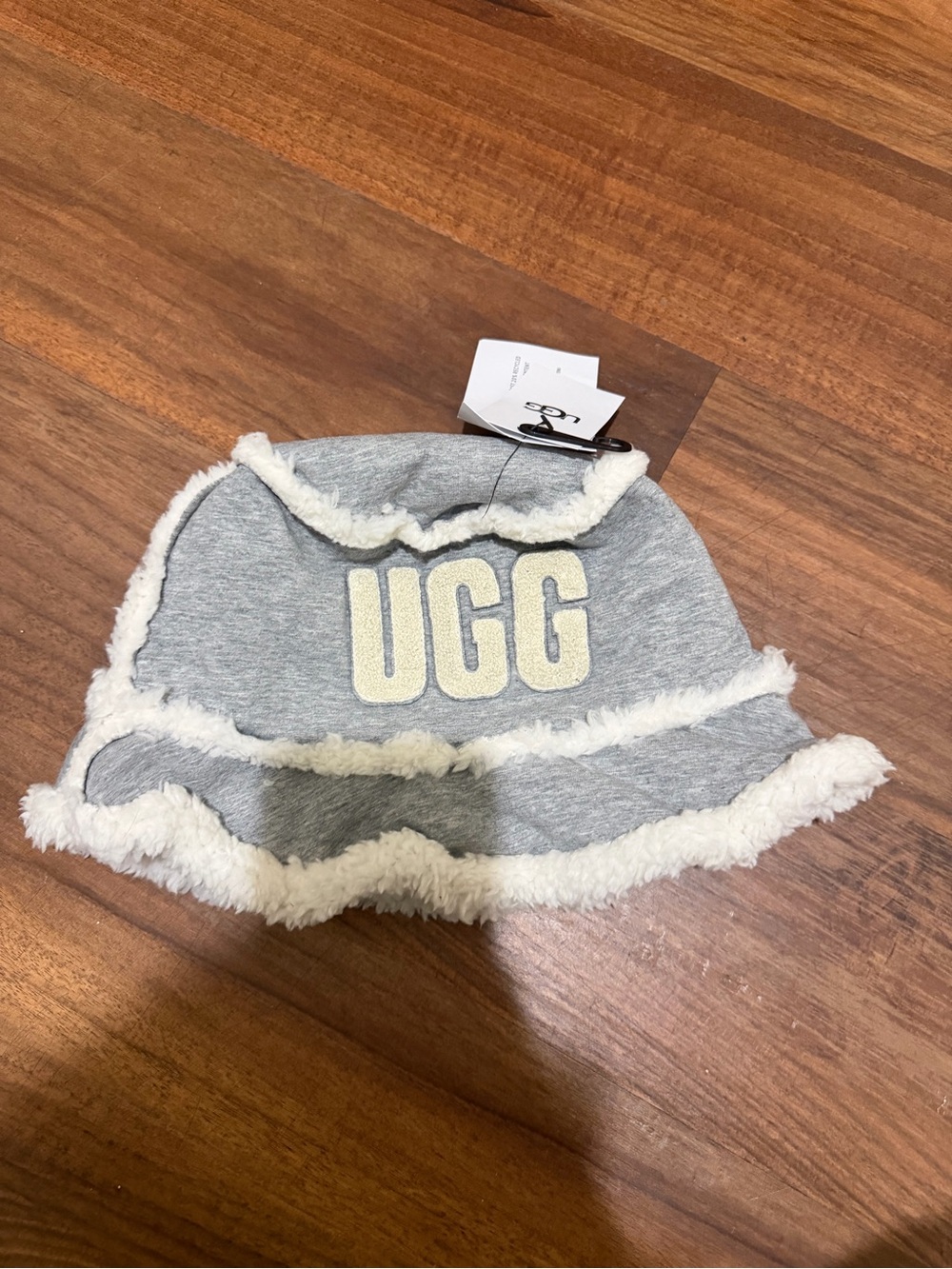 UGG Gray Sherpa-Trim Bucket Hat